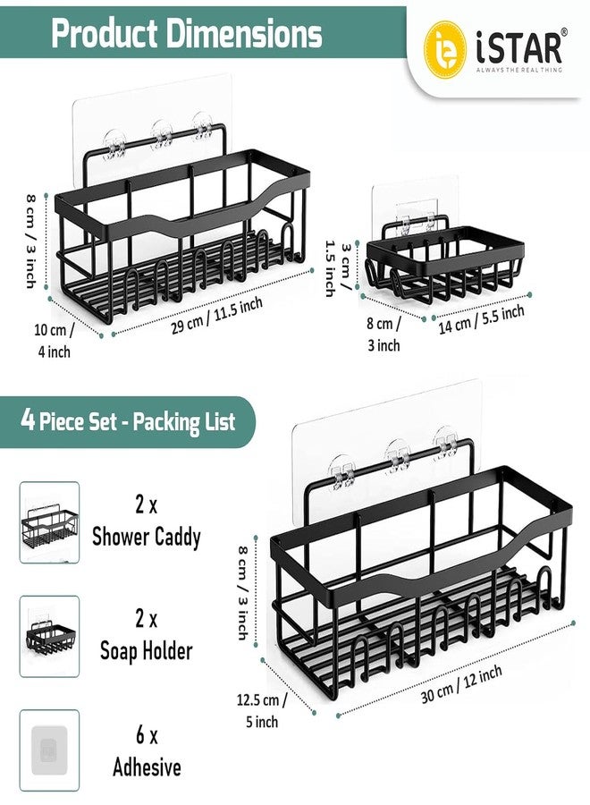 iSTAR Metal Wall Mounted Bathroom Shelves with Hooks | Self Adhesive Multipurpose Toiletries Organiser Racks | Rust Proof Shower Caddy for Skincare, Cosmetic, Bathroom, Kitchen, Living Room (Set of 4) - Image 2